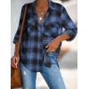 imageHOTOUCH Womens Long Roll Up Sleeve Cotton Flannels Plaid Shirts Classic Fit Button Down Shirt Blouses with PocketsNavy Blue