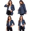 imageHOTOUCH Womens Long Roll Up Sleeve Cotton Flannels Plaid Shirts Classic Fit Button Down Shirt Blouses with PocketsNavy Blue