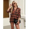 imageHOTOUCH Womens Long Roll Up Sleeve Cotton Flannels Plaid Shirts Classic Fit Button Down Shirt Blouses with PocketsOrange  Black