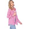 imageHOTOUCH Womens Long Roll Up Sleeve Cotton Flannels Plaid Shirts Classic Fit Button Down Shirt Blouses with PocketsPink