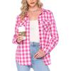 imageHOTOUCH Womens Long Roll Up Sleeve Cotton Flannels Plaid Shirts Classic Fit Button Down Shirt Blouses with PocketsPink