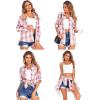 imageHOTOUCH Womens Long Roll Up Sleeve Cotton Flannels Plaid Shirts Classic Fit Button Down Shirt Blouses with PocketsPinkwhite