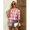 imageHOTOUCH Womens Long Roll Up Sleeve Cotton Flannels Plaid Shirts Classic Fit Button Down Shirt Blouses with PocketsPinkwhite