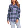 imageHOTOUCH Womens Long Roll Up Sleeve Cotton Flannels Plaid Shirts Classic Fit Button Down Shirt Blouses with PocketsPurplegreen