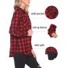 imageHOTOUCH Womens Long Roll Up Sleeve Cotton Flannels Plaid Shirts Classic Fit Button Down Shirt Blouses with PocketsRed