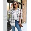 imageHOTOUCH Womens Long Roll Up Sleeve Cotton Flannels Plaid Shirts Classic Fit Button Down Shirt Blouses with PocketsWhite  Khaki