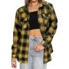 imageHOTOUCH Womens Long Roll Up Sleeve Cotton Flannels Plaid Shirts Classic Fit Button Down Shirt Blouses with PocketsBlackyellow