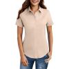 imageHOTOUCH Women Short Sleeve Button Down Shirts Business Work Fitted Collared Blouse Office Basic 2025 Tops S2XLKhaki