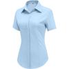 imageHOTOUCH Women Short Sleeve Button Down Shirts Business Work Fitted Collared Blouse Office Basic 2025 Tops S2XLLight Blue