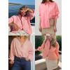 imageHOTOUCH Womens Button Down Shirt Cotton V Neck Work Office Blouse Dressy Casual Long Sleeve Tops with PocketCoral