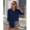 imageHOTOUCH Womens Button Down Shirt Cotton V Neck Work Office Blouse Dressy Casual Long Sleeve Tops with PocketNavy Blue