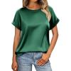 imageHOTOUCH Womens Short Sleeve Pullover Blouses Satin Silk Shirts Casual Loose Work Tunic TopsGreen