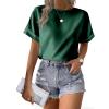 imageHOTOUCH Womens Short Sleeve Pullover Blouses Satin Silk Shirts Casual Loose Work Tunic TopsGreen