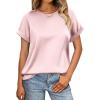 imageHOTOUCH Womens Short Sleeve Pullover Blouses Satin Silk Shirts Casual Loose Work Tunic TopsMisty Rose