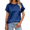 imageHOTOUCH Womens Short Sleeve Pullover Blouses Satin Silk Shirts Casual Loose Work Tunic TopsNavy Blue