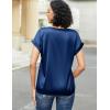 imageHOTOUCH Womens Short Sleeve Pullover Blouses Satin Silk Shirts Casual Loose Work Tunic TopsNavy Blue