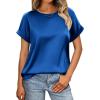 imageHOTOUCH Womens Short Sleeve Pullover Blouses Satin Silk Shirts Casual Loose Work Tunic TopsSnorkel Blue