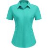 imageHOTOUCH Women Short Sleeve Button Down Shirts Business Work Fitted Collared Blouse Office Basic 2025 Tops S2XLMint Green