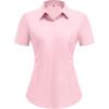 imageHOTOUCH Women Short Sleeve Button Down Shirts Business Work Fitted Collared Blouse Office Basic 2025 Tops S2XLPink