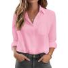 imageHOTOUCH Womens Button Down Shirt Cotton V Neck Work Office Blouse Dressy Casual Long Sleeve Tops with PocketPink