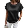 imageHOTOUCH Womens Short Sleeve Pullover Blouses Satin Silk Shirts Casual Loose Work Tunic TopsBlack