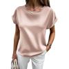 imageHOTOUCH Womens Short Sleeve Pullover Blouses Satin Silk Shirts Casual Loose Work Tunic TopsCamel