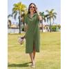 imageHOTOUCH Womens Button Down Shirt Dress Cotton Linen Summer Midi Dresses Short Sleeve Casual Loose Beach Dress with PocketsArmy Green