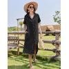 imageHOTOUCH Womens Button Down Shirt Dress Cotton Linen Summer Midi Dresses Short Sleeve Casual Loose Beach Dress with PocketsBlack