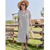 imageHOTOUCH Womens Button Down Shirt Dress Cotton Linen Summer Midi Dresses Short Sleeve Casual Loose Beach Dress with PocketsBlack Stripe