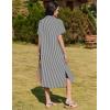 imageHOTOUCH Womens Button Down Shirt Dress Cotton Linen Summer Midi Dresses Short Sleeve Casual Loose Beach Dress with PocketsBlack Stripe