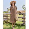 imageHOTOUCH Womens Button Down Shirt Dress Cotton Linen Summer Midi Dresses Short Sleeve Casual Loose Beach Dress with PocketsBrown