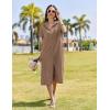 imageHOTOUCH Womens Button Down Shirt Dress Cotton Linen Summer Midi Dresses Short Sleeve Casual Loose Beach Dress with PocketsBrown