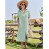 imageHOTOUCH Womens Button Down Shirt Dress Cotton Linen Summer Midi Dresses Short Sleeve Casual Loose Beach Dress with PocketsGreen Stripe