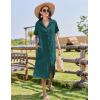 imageHOTOUCH Womens Button Down Shirt Dress Cotton Linen Summer Midi Dresses Short Sleeve Casual Loose Beach Dress with PocketsLake Green