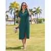 imageHOTOUCH Womens Button Down Shirt Dress Cotton Linen Summer Midi Dresses Short Sleeve Casual Loose Beach Dress with PocketsLake Green