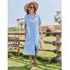 imageHOTOUCH Womens Button Down Shirt Dress Cotton Linen Summer Midi Dresses Short Sleeve Casual Loose Beach Dress with PocketsLight Blue