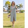 imageHOTOUCH Womens Button Down Shirt Dress Cotton Linen Summer Midi Dresses Short Sleeve Casual Loose Beach Dress with PocketsLight Grey