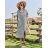 imageHOTOUCH Womens Button Down Shirt Dress Cotton Linen Summer Midi Dresses Short Sleeve Casual Loose Beach Dress with PocketsLight Grey