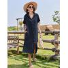 imageHOTOUCH Womens Button Down Shirt Dress Cotton Linen Summer Midi Dresses Short Sleeve Casual Loose Beach Dress with PocketsNavy Blue