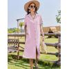 imageHOTOUCH Womens Button Down Shirt Dress Cotton Linen Summer Midi Dresses Short Sleeve Casual Loose Beach Dress with PocketsPink Stripe