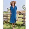 imageHOTOUCH Womens Button Down Shirt Dress Cotton Linen Summer Midi Dresses Short Sleeve Casual Loose Beach Dress with PocketsRoyal Blue