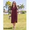 imageHOTOUCH Womens Button Down Shirt Dress Cotton Linen Summer Midi Dresses Short Sleeve Casual Loose Beach Dress with PocketsWine Red