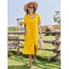 imageHOTOUCH Womens Button Down Shirt Dress Cotton Linen Summer Midi Dresses Short Sleeve Casual Loose Beach Dress with PocketsYellow