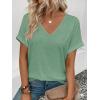imageHOTOUCH Womens T Shirts Rollup Short Sleeve V Neck Tees Fashion Tops Trendy Basic Soft Casual Summer TshirtLight Green