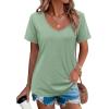 imageHOTOUCH Womens T Shirts Rollup Short Sleeve V Neck Tees Fashion Tops Trendy Basic Soft Casual Summer TshirtLight Green