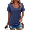 imageHOTOUCH Womens T Shirts Rollup Short Sleeve V Neck Tees Fashion Tops Trendy Basic Soft Casual Summer TshirtNavy Blue
