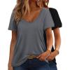 imageHOTOUCH Womens T Shirts Rollup Short Sleeve V Neck Tees Fashion Tops Trendy Basic Soft Casual Summer Tshirt2 PackblackGrey
