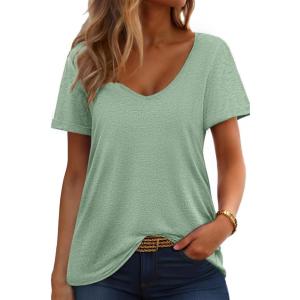 imageHOTOUCH Womens T Shirts Rollup Short Sleeve V Neck Tees Fashion Tops Trendy Basic Soft Casual Summer TshirtLight Green