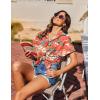imageHOTOUCH Hawaiian Shirts for Women Summer Cool Hawaii Floral Tropic Print Blouses Short Sleeve Button Up TopsOrange Hawaii