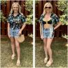 imageHOTOUCH Hawaiian Shirts for Women Summer Cool Hawaii Floral Tropic Print Blouses Short Sleeve Button Up TopsPineapple Tropical
